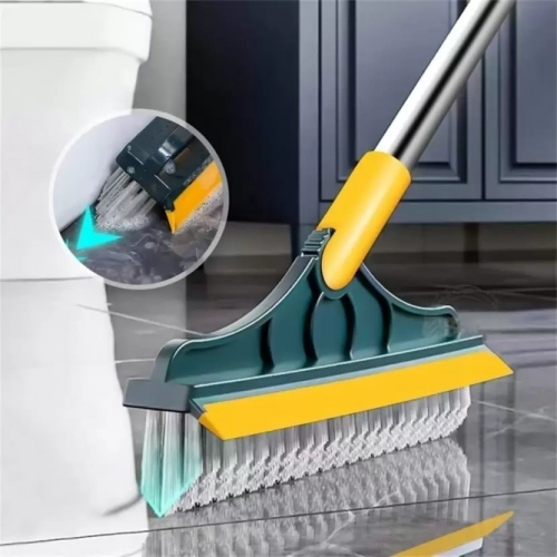 Bathroom cleaning brush 2 in 1 with long steel handle