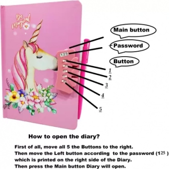 Unicorn Lock Diary Ruled, Fancy Diary