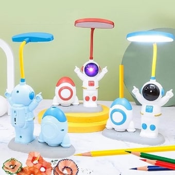 LED Table Lamp – Robot Shaped LED Rechargeable Desk Lamp with Space Theme Sharpener