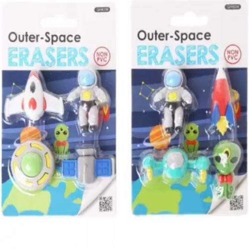 4 Cartoon Style Space Theme Erasers Set for Kids Non-Toxic Eraser