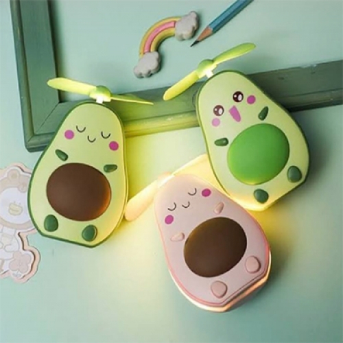 Cute Avocado Makeup Hand Mirror Mini Hand Held Fan Led Light Portable for Handbag, Purse, Pocket, Ho