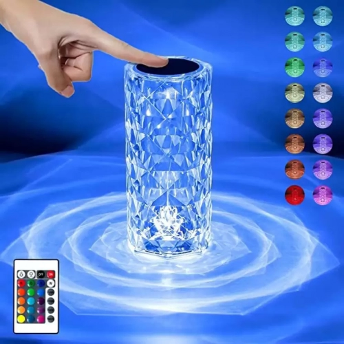 Rose Shadow Crystal Table Lamp, 16 Color Changing Night Light with USB Table Lamp