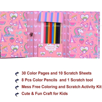 Multi designs Colouring and Scratch Book with 8 Colour Pencils and Craft Drawing Book Set