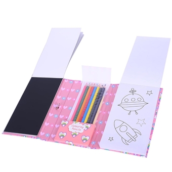 Multi designs Colouring and Scratch Book with 8 Colour Pencils and Craft Drawing Book Set