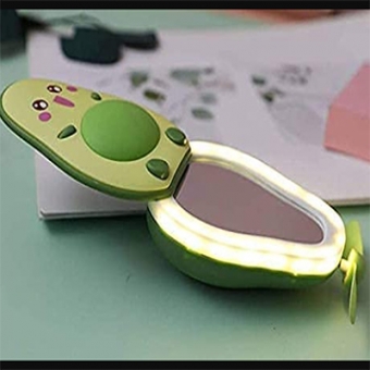 Cute Avocado Makeup Hand Mirror Mini Hand Held Fan Led Light Portable for Handbag, Purse, Pocket, Ho