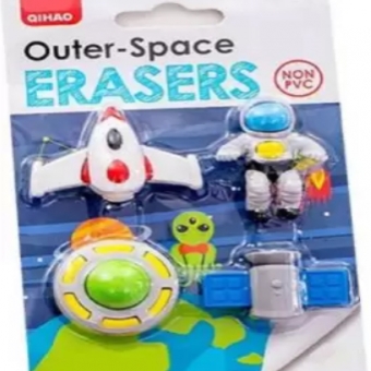 4 Cartoon Style Space Theme Erasers Set for Kids Non-Toxic Eraser