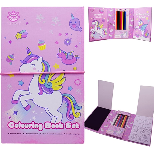 Multi designs Colouring and Scratch Book with 8 Colour Pencils and Craft Drawing Book Set