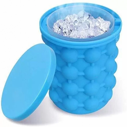 Ice Cube Maker Bucket Space Saving Silicone 2 in 1 Mould Container Blue Silicone Ice Cube Tray